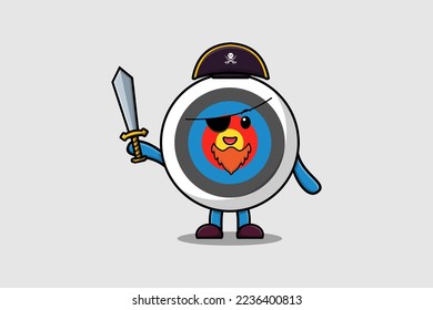 Cute cartoon mascot character Archery target pirate with hat and holding sword in modern design
