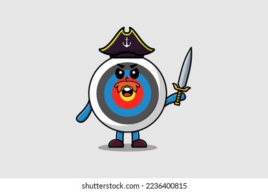 Cute cartoon mascot character Archery target pirate with hat and holding sword in modern design
