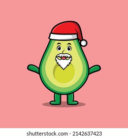 Cute Cartoon mascot character Avocado santa claus character christmas in modern design style