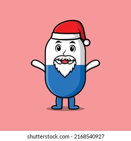 Cute Cartoon mascot character Capsule medicine santa claus character christmas in modern design