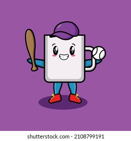 Cute cartoon mascot character coffee tea cup playing baseball in modern style design for t-shirt, sticker, and logo elements