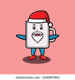 Cute Cartoon mascot character Coffee tea cup santa claus character christmas in modern design style