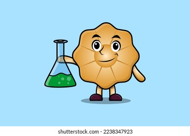 Cute cartoon mascot character Cookies as scientist with chemical reaction glass