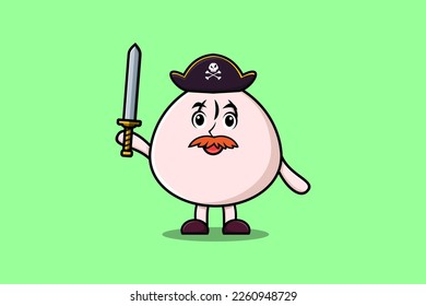 Cute cartoon mascot character Dim sum pirate with hat and holding sword in modern design