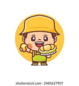Cute cartoon mascot character with durian fruit. vector illustration in outline style