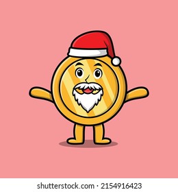 Cute Cartoon mascot character Gold coin santa claus character christmas in modern design style 
