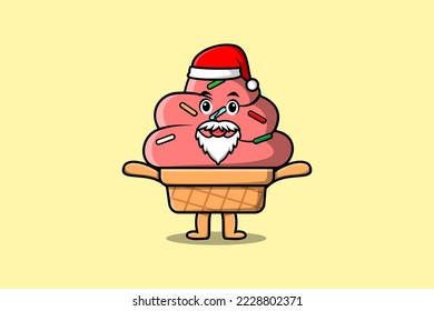 Cute Cartoon mascot character Ice cream santa claus character christmas illustration