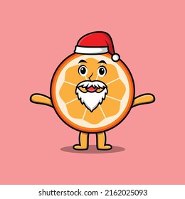 Cute Cartoon mascot character Orange fruit santa claus character christmas in modern design style