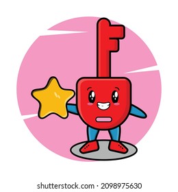 Cute cartoon mascot character padlock key mascot holding big golden star in cute modern style design for t-shirt, sticker, logo element
