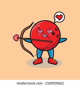 Cute cartoon mascot character romantic cupid bowling ball with love arrow in modern design style for t-shirt, sticker, logo elements