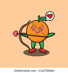 Cute cartoon mascot character romantic cupid orange with love arrow in modern design style for t-shirt, sticker, logo elements