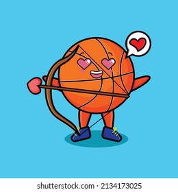 Cute cartoon mascot character romantic cupid basketball with love arrow in modern design