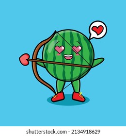 Cute cartoon mascot character romantic cupid watermelon with love arrow in modern design