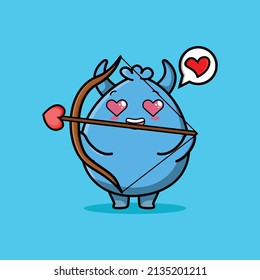 Cute cartoon mascot character romantic cupid goblin monster with love arrow in modern design