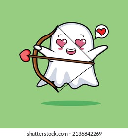Cute cartoon mascot character romantic cupid ghost with love arrow in modern design 