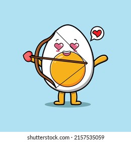 Cute cartoon mascot character romantic cupid boiled egg with love arrow in modern design