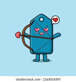 Cute cartoon mascot character romantic cupid price tag with love arrow in modern design