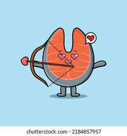 Cute cartoon mascot character romantic cupid fresh salmon with love arrow in modern design