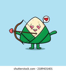 Cute cartoon mascot character romantic cupid chinese rice dumpling with love arrow in modern design