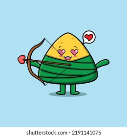 Cute cartoon mascot character romantic cupid chinese rice dumpling with love arrow in modern design