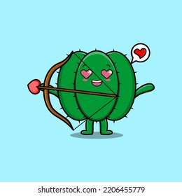 Cute cartoon mascot character romantic cupid cactus with love arrow in modern design