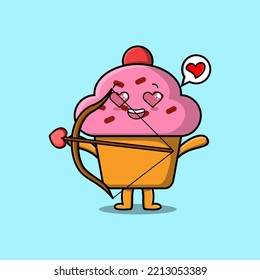 Cute cartoon mascot character romantic cupid Cupcake with love arrow in modern design