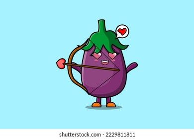 Cute cartoon mascot character romantic cupid Eggplant with love arrow in modern design