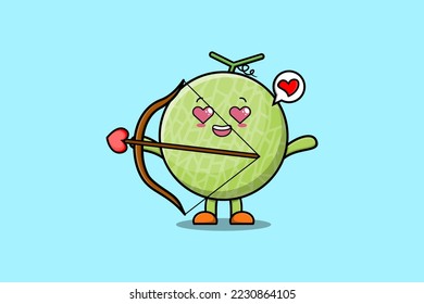 Cute cartoon mascot character romantic cupid Melon with love arrow in modern design
