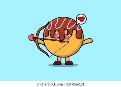 Cute cartoon mascot character romantic cupid Takoyaki with love arrow in modern design