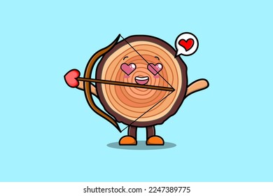 Cute cartoon mascot character romantic cupid Wood trunk with love arrow in modern design
