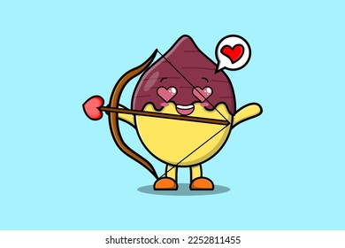 Cute cartoon mascot character romantic cupid Sweet potato with love arrow in modern design