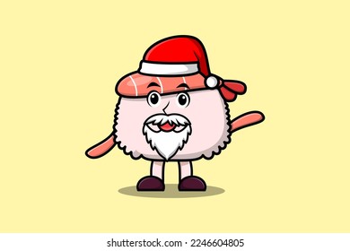 Cute Cartoon mascot character Sushi shrimp santa claus character christmas illustration