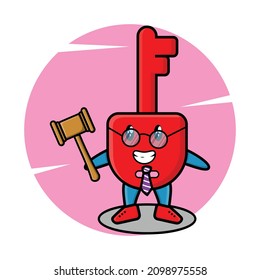 Cute cartoon mascot character wise judge padlock key wearing glasses and holding a hammer with cute modern style design for t-shirt, sticker, logo element