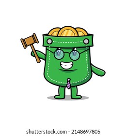 Caricatura corta de caricatura de personaje de sabio juez que lleva gafas y sostiene un martillo