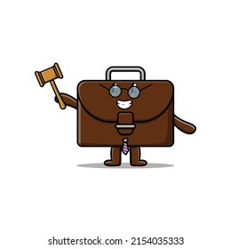 Cute cartoon mascot character wise judge suitcase wearing glasses and holding a hammer