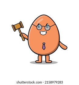 Cute cartoon mascot character wise judge brown cute egg wearing glasses and holding a hammer