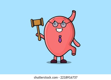 Cute cartoon mascot character wise judge Stomach wearing glasses and holding a hammer