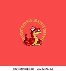 The cute cartoon mascot of the Chinese zodiac, the beautiful snake, welcomes the Chinese New Year with charm