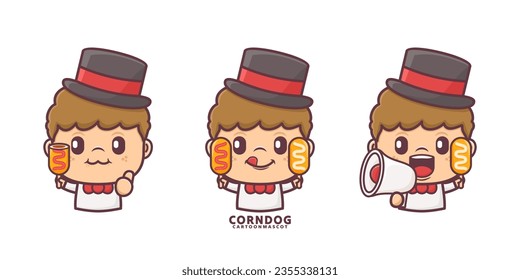 cute cartoon mascot with corn dog. set cartoon vector with different expressions, suitable for, logo brand, stickers, icons, etc.