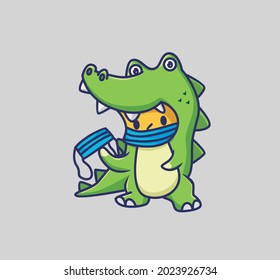 Cute cartoon mascot crocodile coronavirus wearing a mask for kid. flat style illustration icon premium vector logo mascot suitable for web design banner character