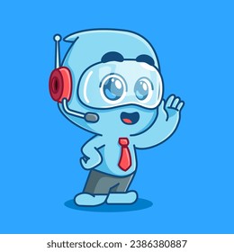 cute cartoon Mascot Customer service with headphones and tie red, adorable cartoon mascot illustration