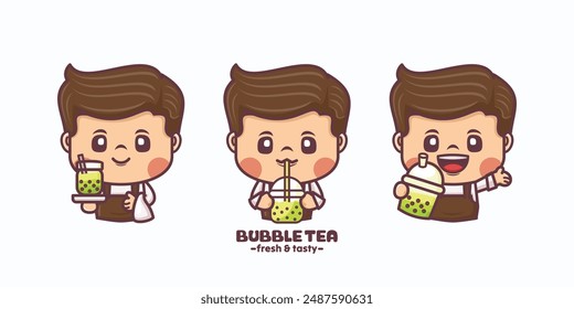 cute cartoon mascot design with bubble tea. for culinary businesses, brand logos, stickers, cartoon identities, stickers, icons, etc.