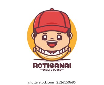 design de mascote de desenho animado bonito com roti canai, ilustração vetorial em estilo de contorno.