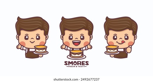 cute cartoon mascot design with s'mores. for culinary businesses, brand logos, stickers, cartoon identities, stickers, icons, etc.