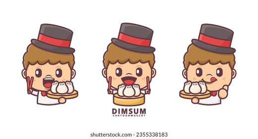 süßes Cartoon-Maskottchen mit dimmer Summe. Zeichentrickvektorgrafik mit verschiedenen Ausdrücken, geeignet für Logo-Marke, Aufkleber, Symbole usw.