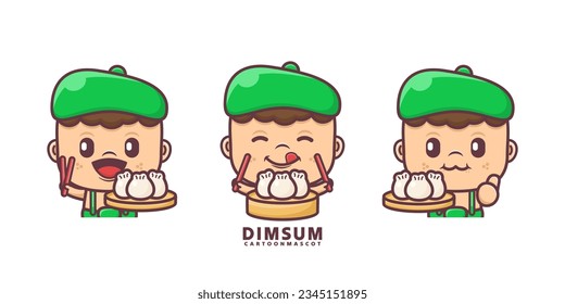 linda mascota de dibujos animados con dimsum. ilustraciones vectoriales con estilo de contorno, adecuado para, marca de logotipo, pegatinas, iconos.