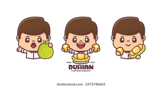 cute cartoon mascot with durian, cartoon illustration with different poses and expressions.