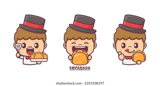 cute cartoon mascot with empanada. set cartoon vector with different expressions, suitable for, logo brand, stickers, icons, etc.