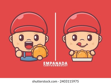 cute cartoon mascot with empanada. vector illustrations with outline style, suitable for, logo brand, stickers, icons, etc.