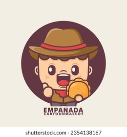 cute cartoon mascot with empanadas. vector illustrations with outline style, suitable for, logo brand, stickers, icons, etc.